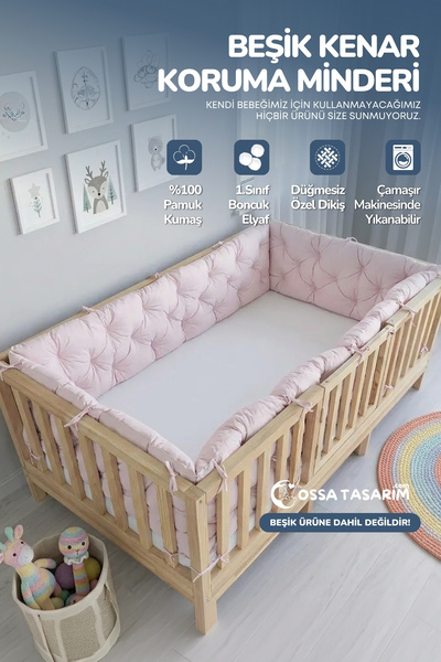 yasetex tasarım Beşik Kenar Koruma Minderi %100 Pamuk - Montessori Yatak Uyum...
