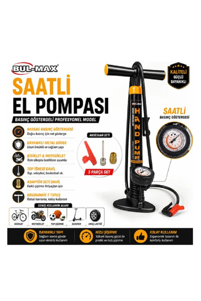 YTO Saatli El Pompası Basınç Göstergeli Bisiklet Motosiklet Top Şişirme Pompa...