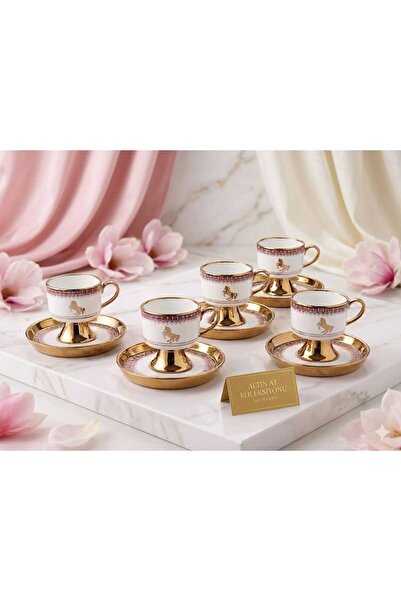 ENAVM At Desenli Gold Detaylı 6lı Fincan Takımı