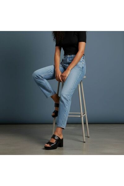 NE&VE SHOES Siyah Deri Ayarlanabilir Cırtlı Dikiş Detaylı Kadın Takunya Terlik