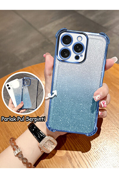 ucuc iPhone 16 Pro Uyumlu Şeffaf Dört Köşe Silikon Kaplama Parlak Kenar Kılıf