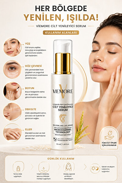 Viemore Cilt Yenileyici Serum 50 ml | PDRN (Pirinç DNA) + NAD+ + Marine Retinol | Microchannel Technology | Nemlendirici, Aydınlatıcı ve Cilt Bariyeri Güçlendirici Bakım Serumu 50 ML