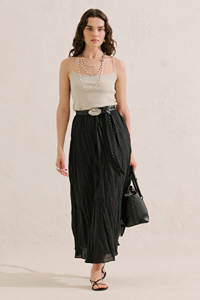 Manuka Linen Mixed Crush Skirt Black