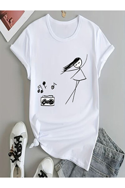 COZYWEAR Music Themed Printed White Oversize T-Shirt