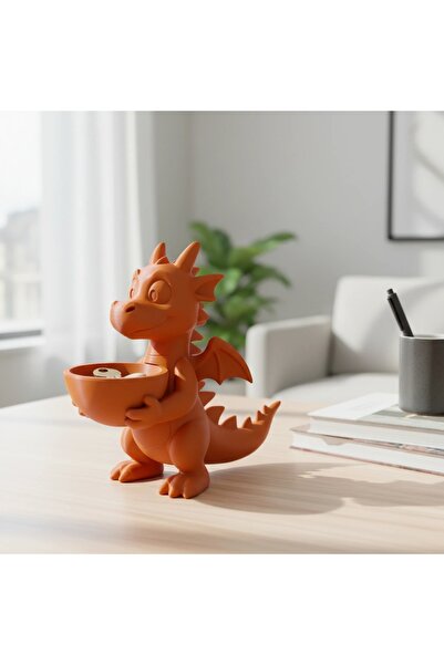 OEM Figurină Decorativă Dragon cu Mini Bol pentru Obiecte Mici - Orange compo...