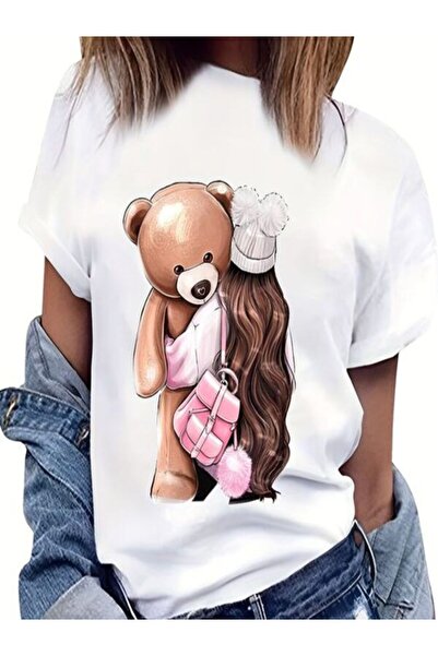 COZYWEAR Cute Teddy Bear and Girl Printed Oversize T-Shirt