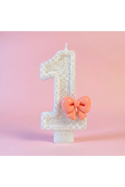 Miki & Miki Pembe Simli Pasta Mumu Doğum günü mum 1 yaş Kurdele Konsept