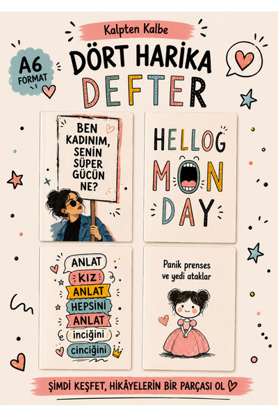zumio A6 Çizgisiz Defter Seti 4'lü | Motivasyon ve Eğlenceli Tasarımlı Mini N...