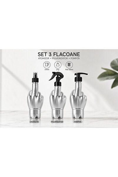 SUPERMEMO Set Premium 3 în 1 – Flacoane PET 370 ml cu Atomizor, Pulverizator ...