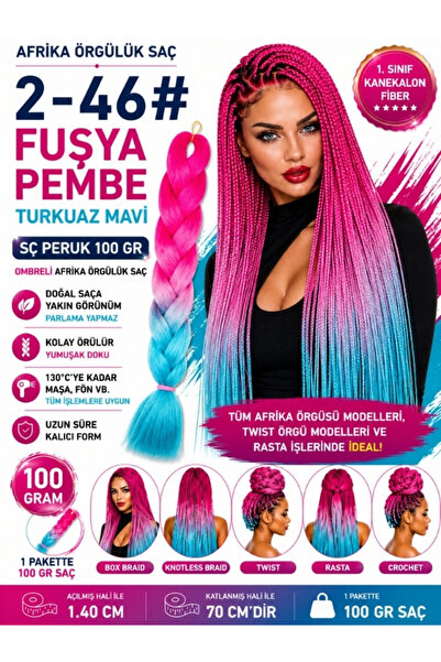SÇ PERUK African Braiding Hair Ombreli 2-46 #   Fuchsia Pink/Turquoise Blue 1...
