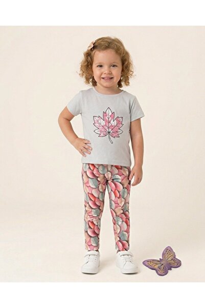Ege Bebek Girl's Summer Tights and Printed T-Shirt Set for Ages 2-3-4-5-6-7-8...