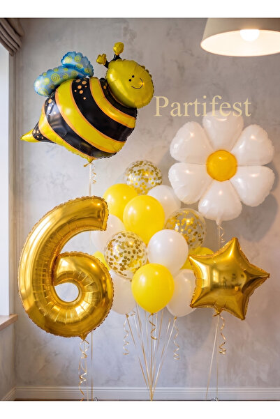Partifest Bee and Daisy Concept Age Balloon Set Bee and Daisy Theme Party Bir...