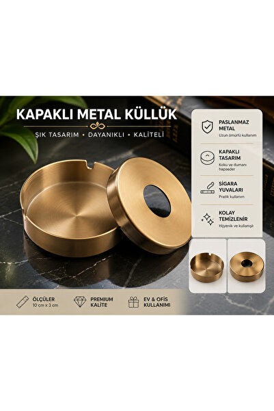 Oskar Kapalı Küllük Gold Skoclu Kapaklı Küllük