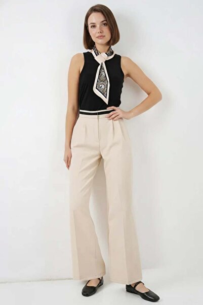 ALFA AKSESUAR 03 Women's Wide Leg Cream Palazzo Trousers