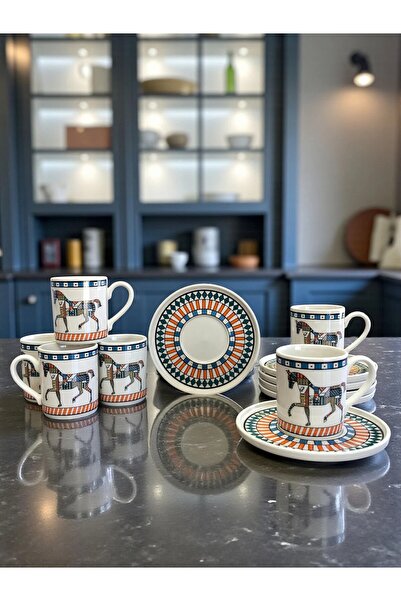 ECASATAL Set de cești de cafea cu model de cal
