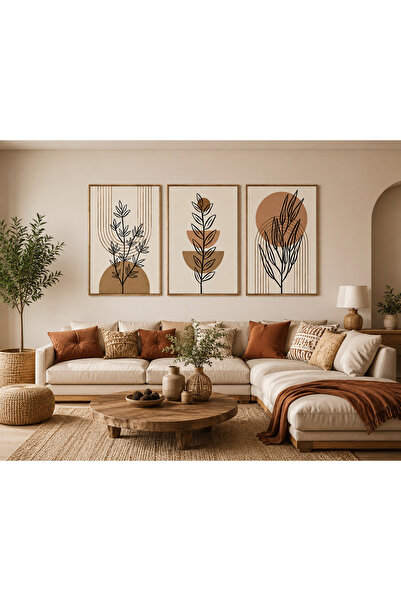 Lumcent Boho Minimal Duvar Tablosu 3 Parça –Çerçeve Görünümlü Estetik Salon v...