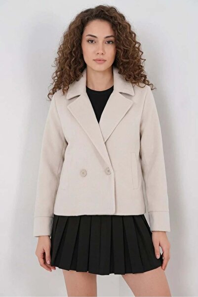 ALFA AKSESUAR 03 Women's Classic Collar Double Button Cotton Ecru Jacket