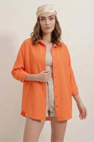 Generic Brand Women's Basic Oversize Cotton Orange Shirt