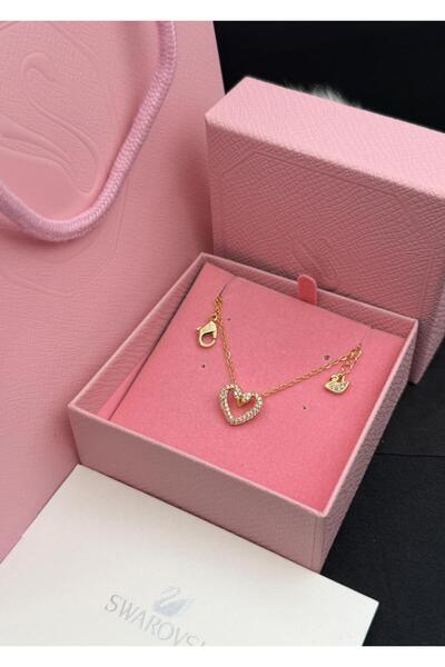 Generic Elegant Bling Stone Gold Heart Pendant Necklace