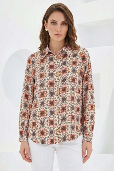 Generic Brand Women's Graphic Patterned Viscose Orange Shirt