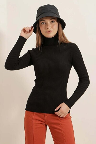 Generic Brand Women's Turtleneck Fit Cut Knitwear Black Sweater