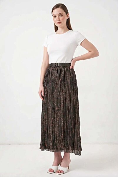Generic Brand Women's Belted Patterned Smoked Skirt