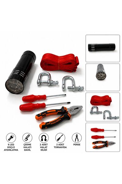 BCT STORE Mevzuata uygun metal gövdeli 9 ledli fener tornavida ve pense seti ...