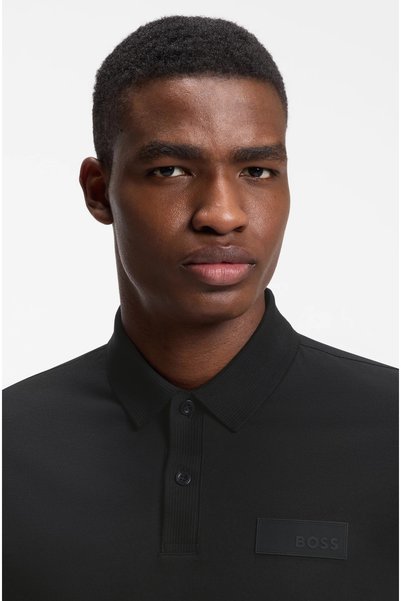 BOSS Erkek Normal Kesim Logo Etiketli Nefes Alabilen Pamuklu Pike Kumaş Kısa Kollu Siyah Polo Yaka T-Shir
