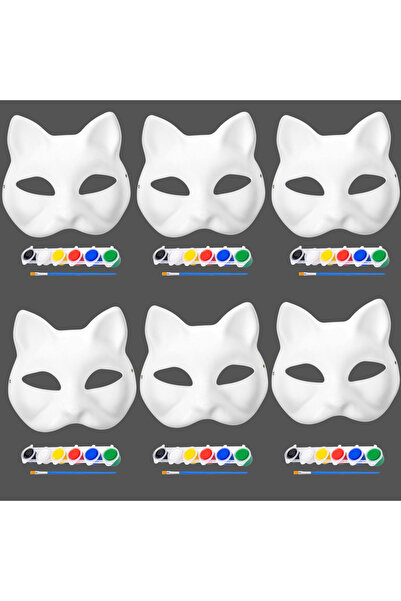 UstaPrint3D Çocuk Boyama Aktivite Seti – 6'lı Kedi Maskesi, 6 Renk Boya ve 6 ...
