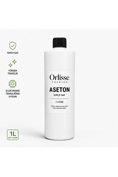 Orlisse Premium Aseton %99,9 Saf 1 Litre – Özel Şişe Tasarımı, Hızlı Buharlaşma