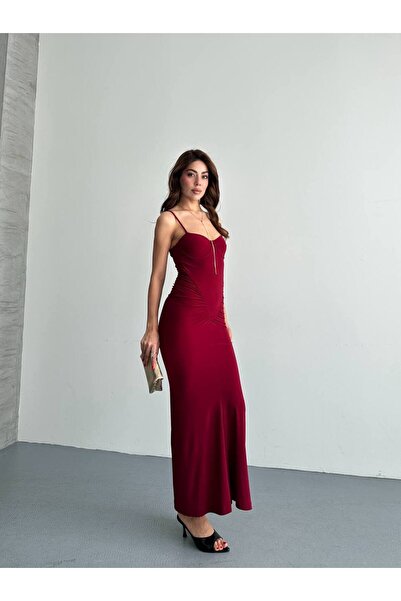 Bianca&Eva İp Askılı Drapeli Büzgülü Uzun Elbise Bodycon Abiye