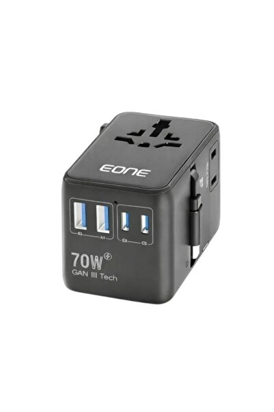 EONE 70W Travel Charger, 5 Ports, Built-In Cable