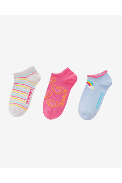 SKECHERS 2'Li Paket Funny Feet Bilekli Çorap Büyük Kız Çocuk Pembe-Mavi-Gri Ç...