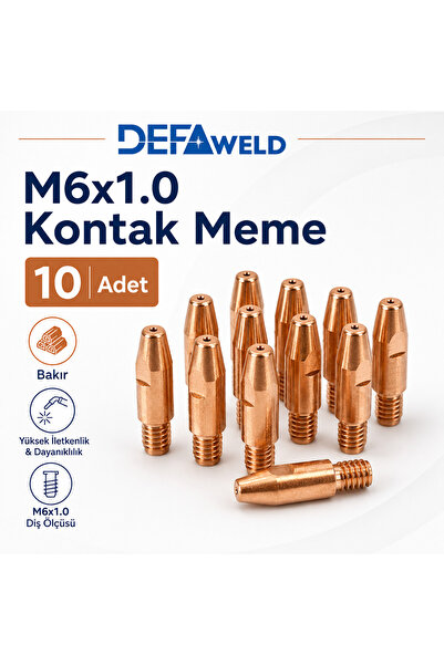 DEFAWELD M6x1.0 Kontak Meme 10 Adet | Bakır Gazaltı Kaynak Ucu MIG/MAG Torç S...