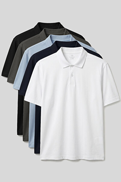 TOMMY LIFE Polo Collar Large Size 5-Pack Men's T-Shirts - 88511
