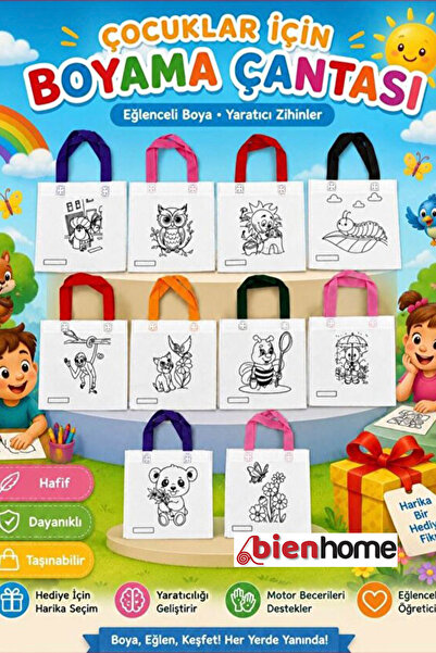 Bien Home Çocuklar İçin Eğlenceli Boyama Çantası, Boyama Bez Çanta, Tote Bag,...
