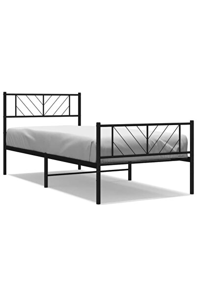 vidaxl Cadru pat metalic cu tăblii de cap/picioare, negru, 100x190 cm