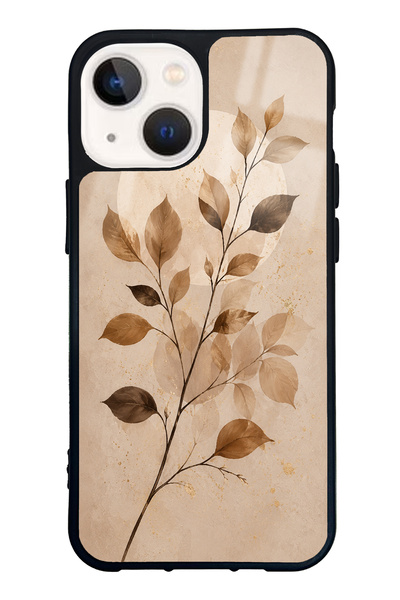 Spoyi iPhone 13 Mini Autumn Minimal Leaf Design Glossy Phone Case