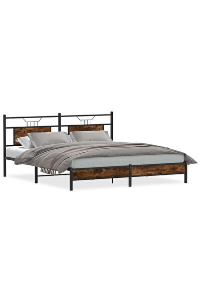 vidaxl Cadru de pat fără saltea Stejar afumat 183x203cm Lemn prelucrat