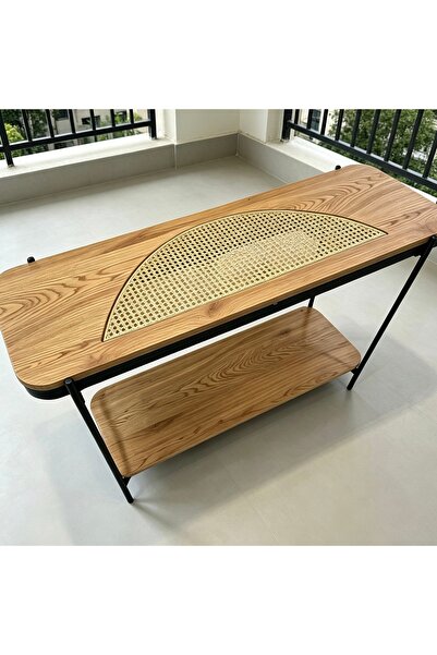 Bleco Semicircle Rattan Double-Layer Light Luxury Console Table