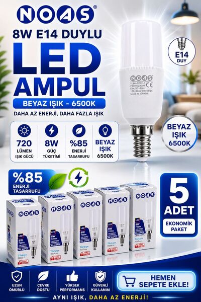Noas 8 WATT LED AMPUL E14 BEYAZ IŞIK - 6500K