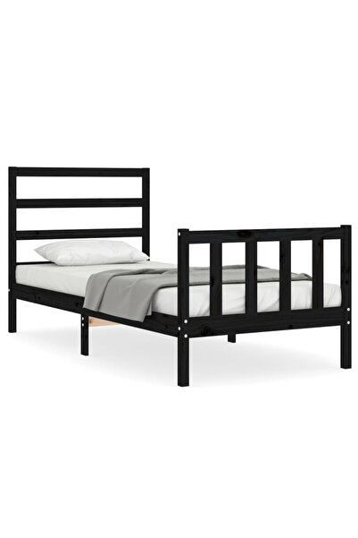 vidaxl Cadru de pat cu tăblie Small Single, negru, lemn masiv