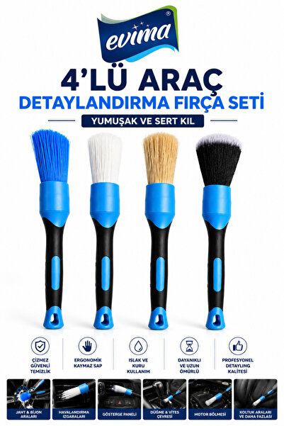 EVİMA Set de perii premium pentru detaliu auto, 4 piese, perii pentru curățar...