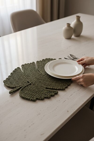 Home Inn Home Textile Handmade Green Color Leaf Model American Placemat - Nat...