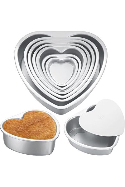 The Bros 6 Pcs Heart Shaped Cake Pans Set, Aluminum Nonstick Baking Pan with ...