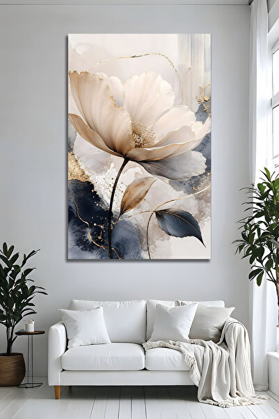 Parıltı Yayınları Pictură modernă abstractă pe sticlă cu flori, decor de pere...