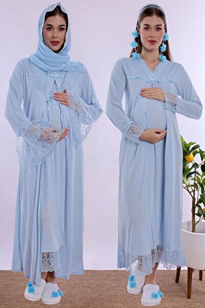 ByLohusa Set de cămăși de noapte pentru gravide și postpartum cu hijab și fun...
