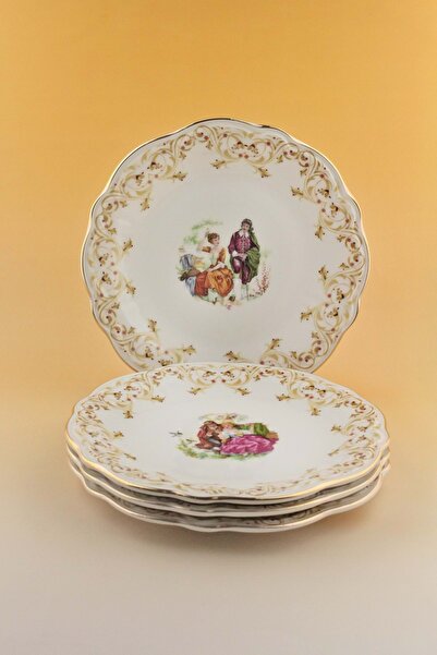 Bursa Porselen Dekor Markis Gold Gilded 4 Piece Porcelain Cake Plate