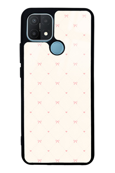 Spoyi Oppo A15 Cream Pink Coquette Pattern Designed Glossy Phone Case