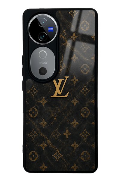 Spoyi Vivo V40 Black Marble Gold Lv Design Glossy Phone Case